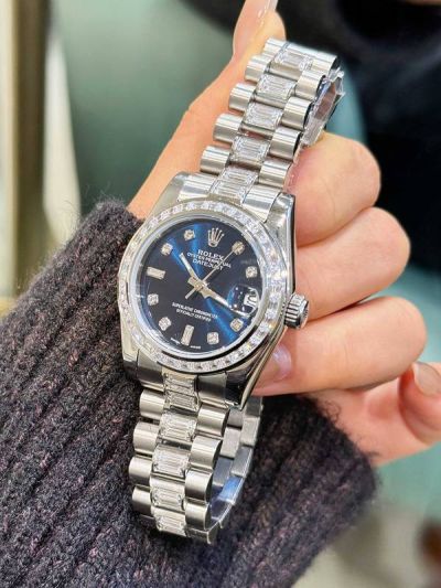 Rolex Datejust 31mm Blue Sunburst Dial Oystersteel President Bracelet Lady Watch
